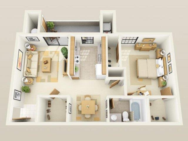 Floor plan for 1 bed, 1 bath, 720 sqft