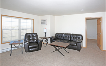 Stanley apartment for rent - a living room with two leather couches and a table