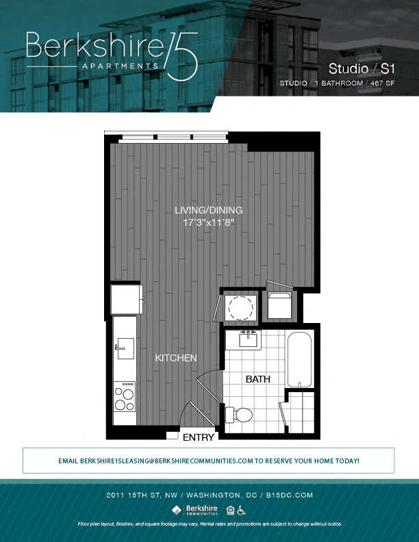 Floor plan for studio, 1 bath, 467 sqft