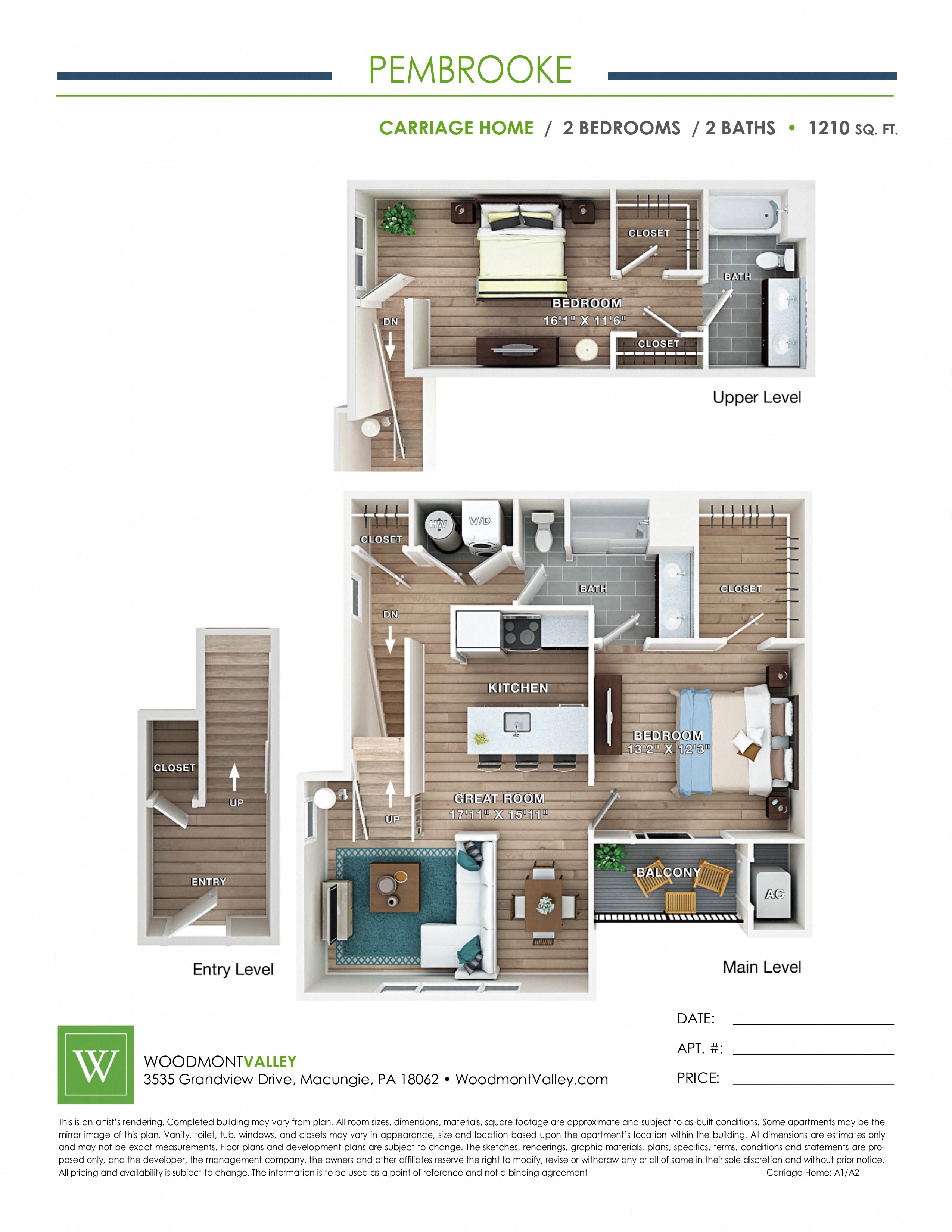 Floor plan for 2 beds, 2 baths, 1210 sqft