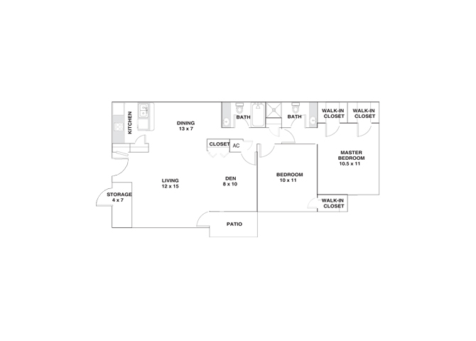 Floor plan for 2 beds, 2 baths, 1193 sqft