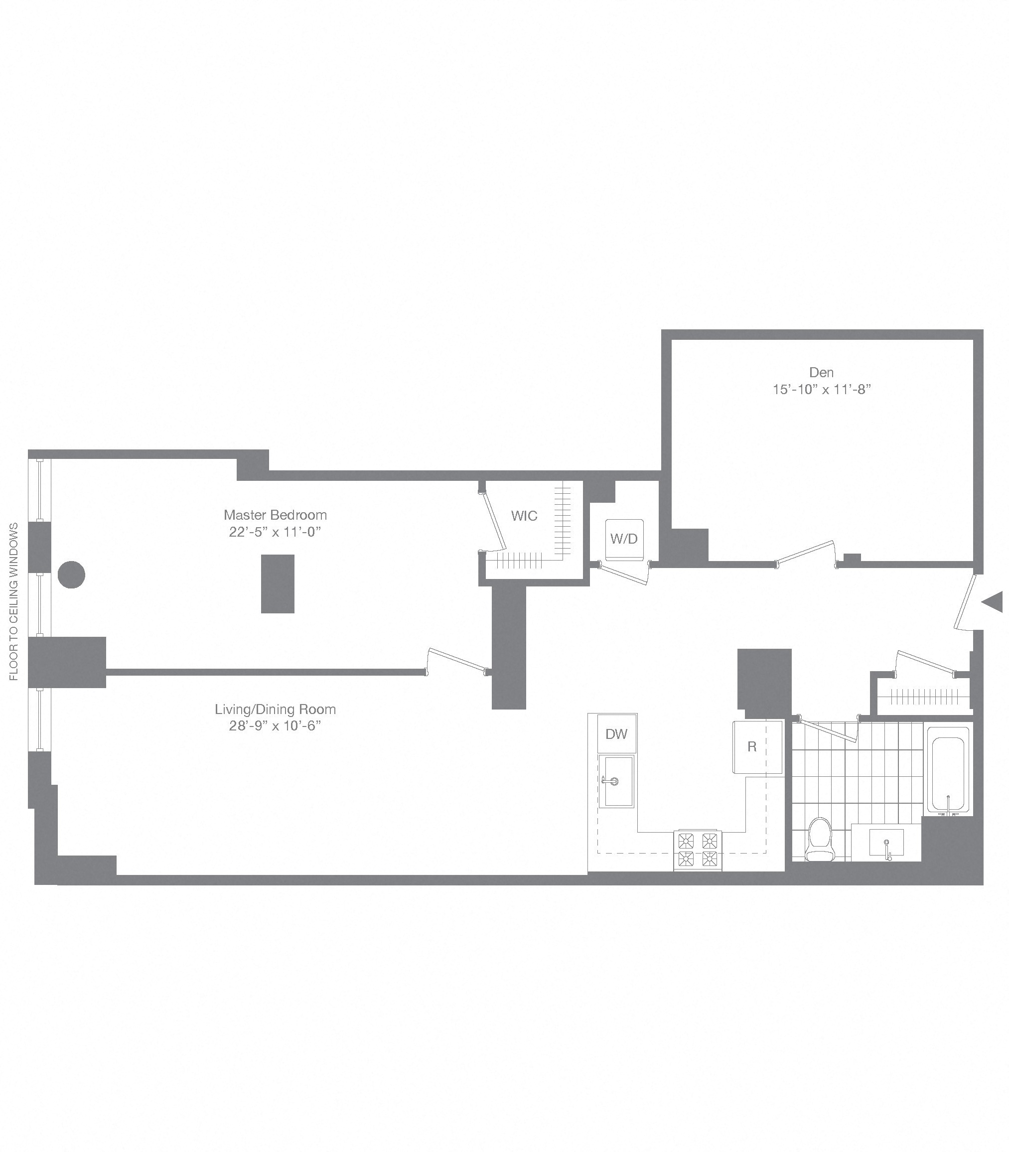 Floor plan for 1 bed, 1 bath, 1194 sqft