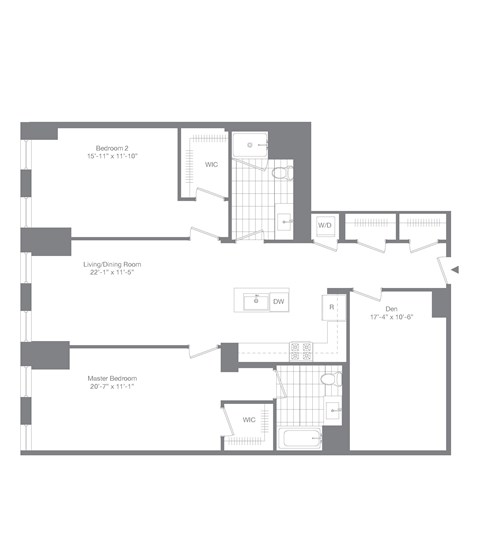 Floor plan for 2 beds, 2 baths, 1548 sqft
