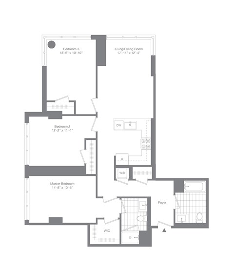 Floor plan for 3 beds, 2 baths, 1319 sqft