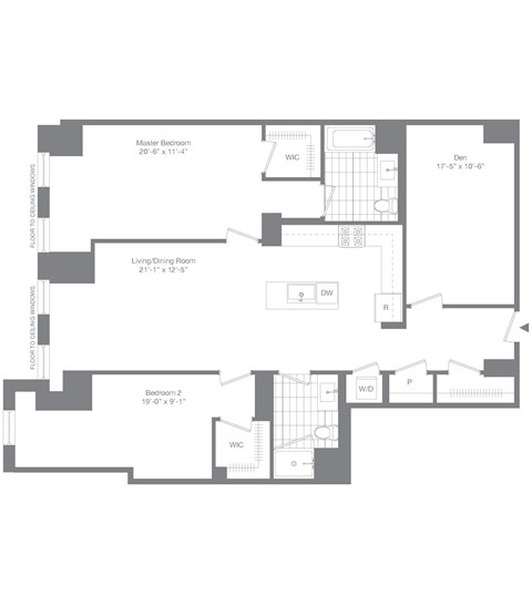 Floor plan for 2 beds, 2 baths, 1522 sqft