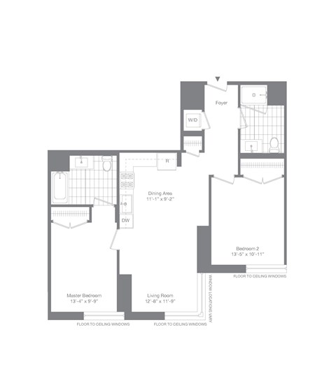 Floor plan for 2 beds, 2 baths, 1004 sqft