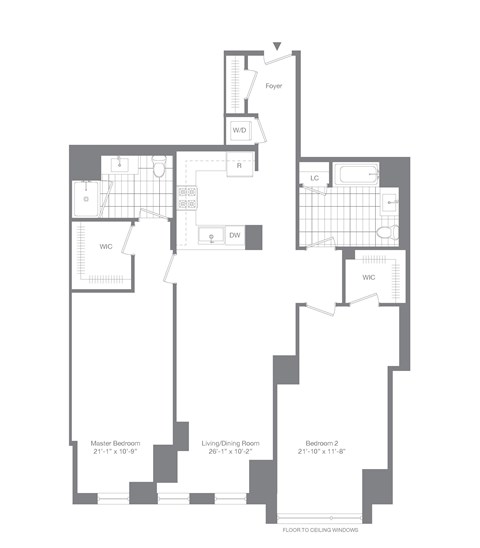 Floor plan for 2 beds, 2 baths, 1439 sqft