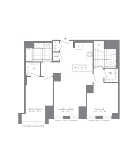 Floor plan for 2 beds, 2 baths, 1079 sqft