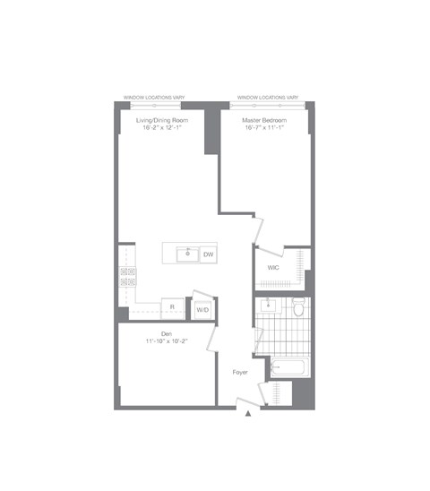 Floor plan for 1 bed, 1 bath, 902 sqft