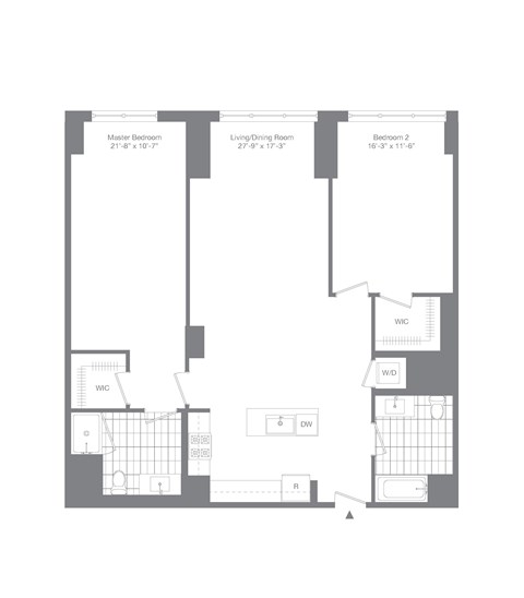 Floor plan for 2 beds, 2 baths, 1378 sqft
