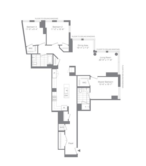 Floor plan for 3 beds, 2 baths, 1787 sqft