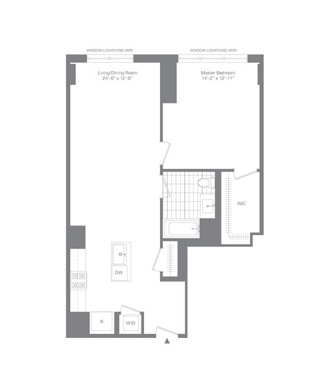 Floor plan for 1 bed, 1 bath, 850 sqft