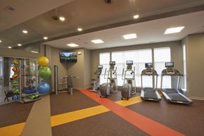 Auburn Hills apartment for rent - a gym with treadmills and other exercise equipment in a room with windows