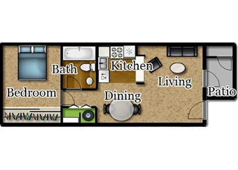 Floor plan for 1 bed, 1 bath, 466 sqft