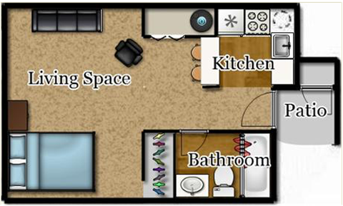 Floor plan for studio, 1 bath, 358 sqft