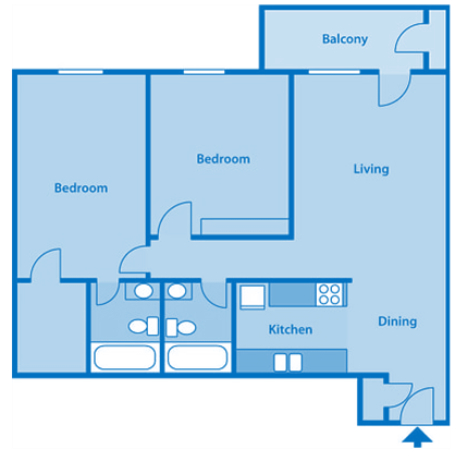 Floor plan for 2 beds, 2 baths, 868 sqft