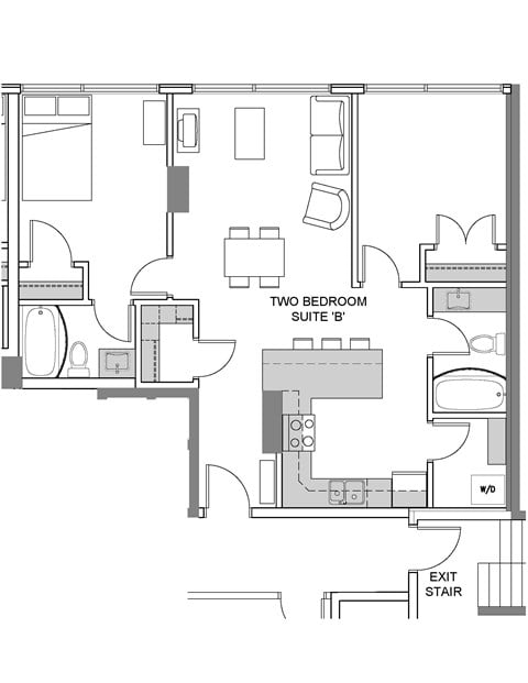 Floor plan for 2 beds, 2 baths, 866 sqft