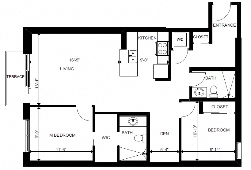 Floor plan for 2 beds, 2 baths, 920 sqft