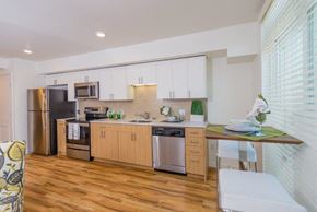 Seattle apartment for rent - a kitchen with a sink and a refrigerator