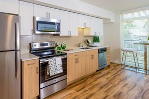 Seattle apartment for rent - Modern kitchen with stainless steel appliances and hardwood flooring