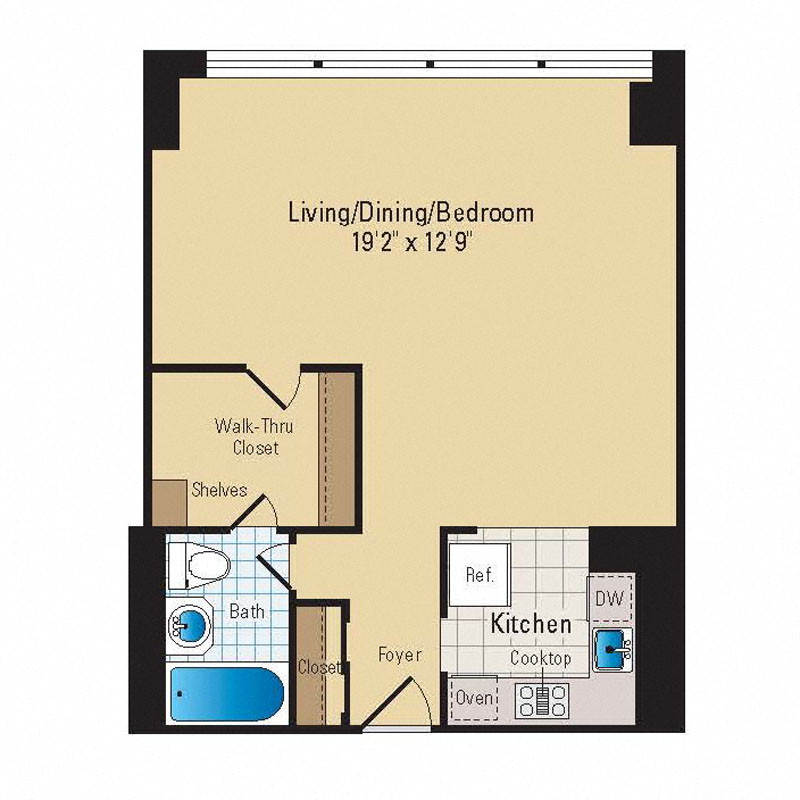 Floor plan for studio, 1 bath, 560 sqft