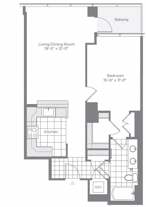 Floor plan for 1 bed, 1 bath, 835 sqft