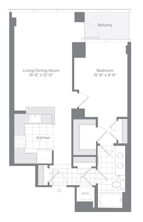 Floor plan for 1 bed, 1 bath, 819 sqft