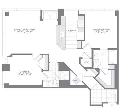 Floor plan for 2 beds, 2 baths, 1171 sqft