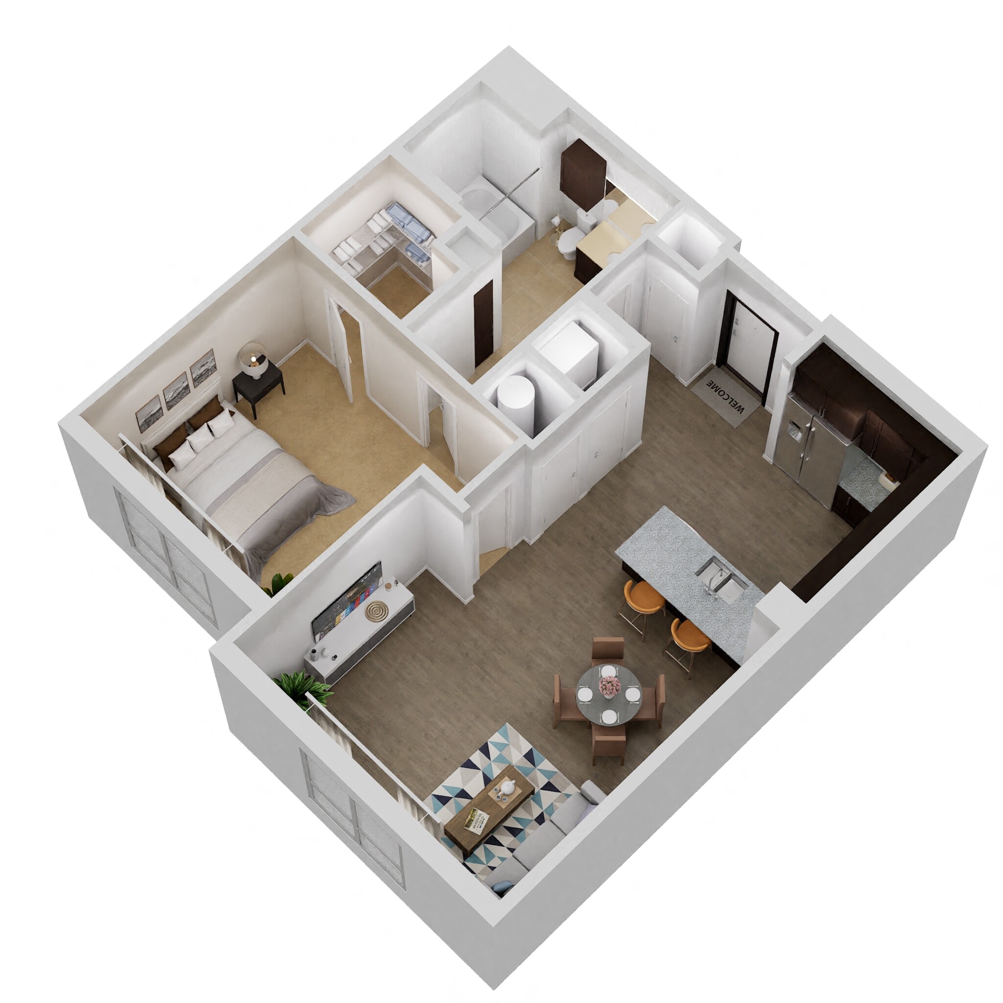 Floor plan for 1 bed, 1 bath, 812 sqft