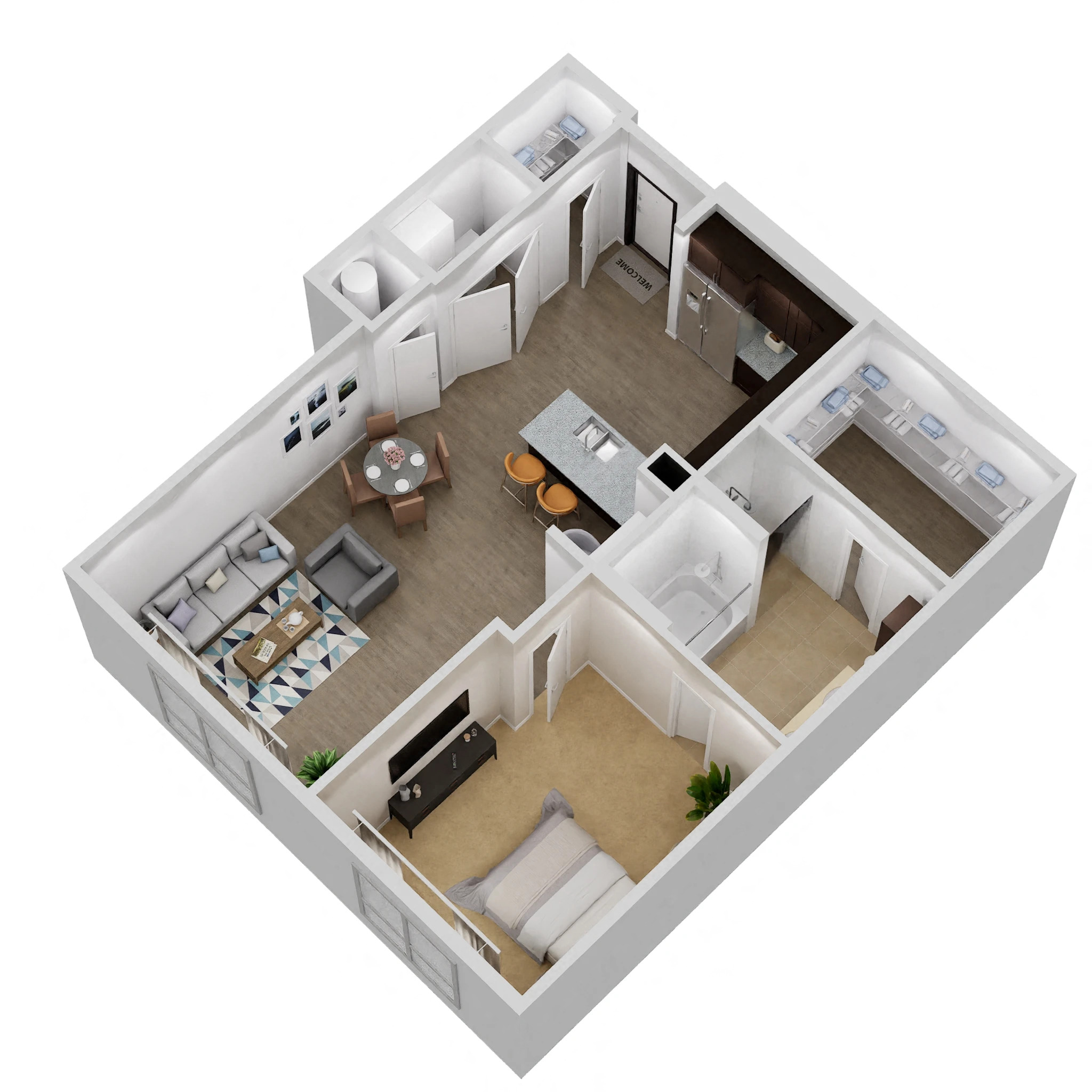 Floor plan for 1 bed, 1 bath, 921 sqft