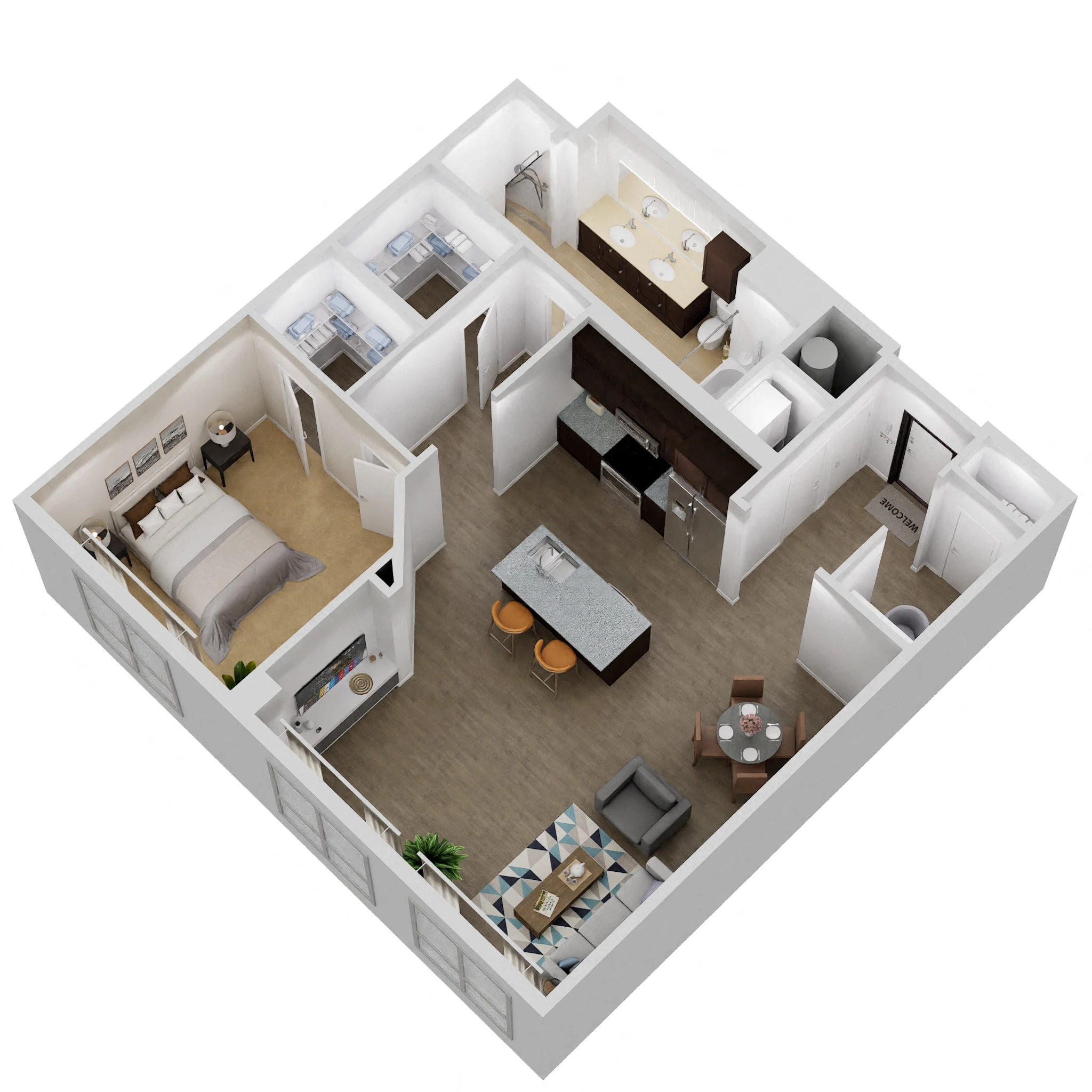 Floor plan for 1 bed, 1 bath, 1038 sqft