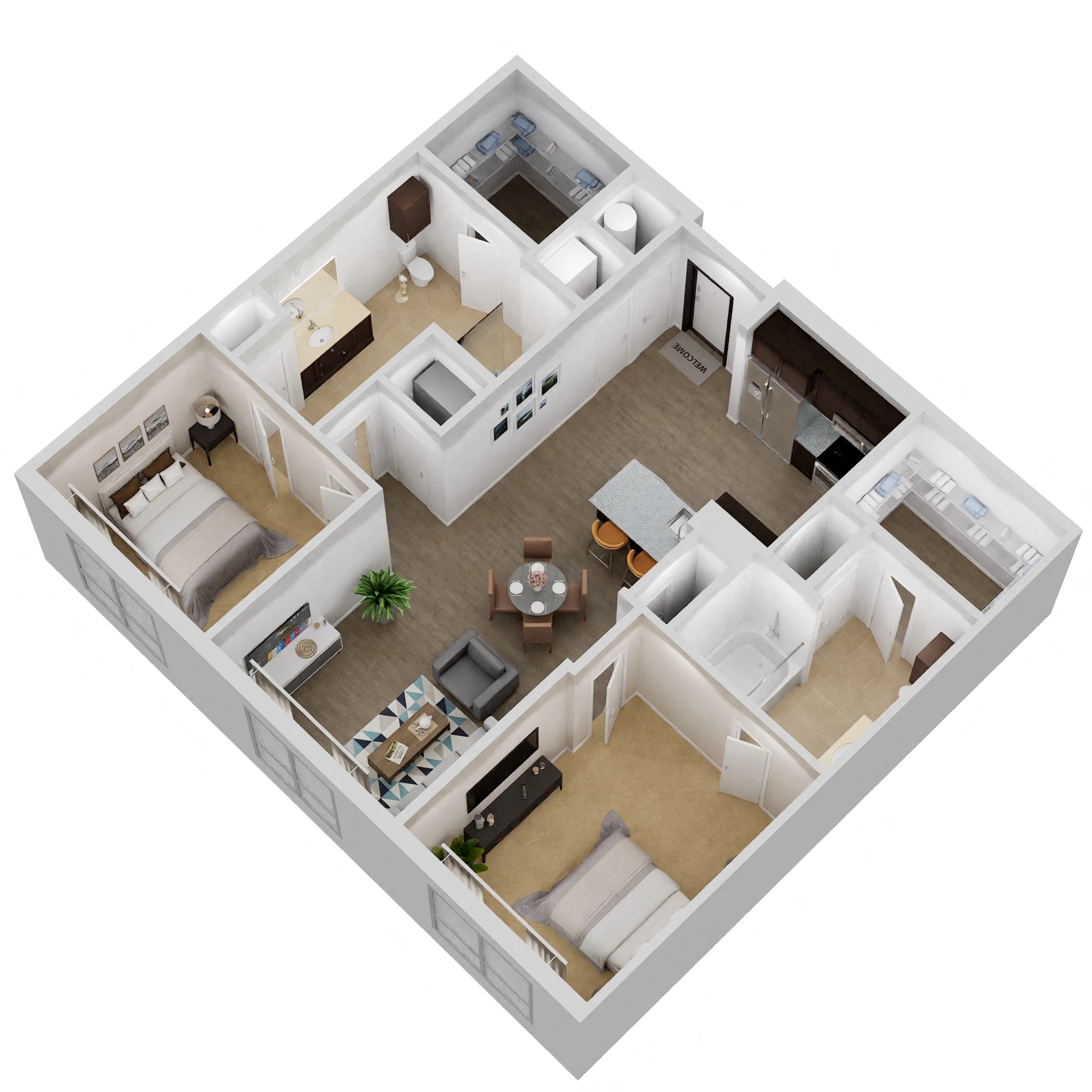 Floor plan for 2 beds, 2 baths, 1111 sqft