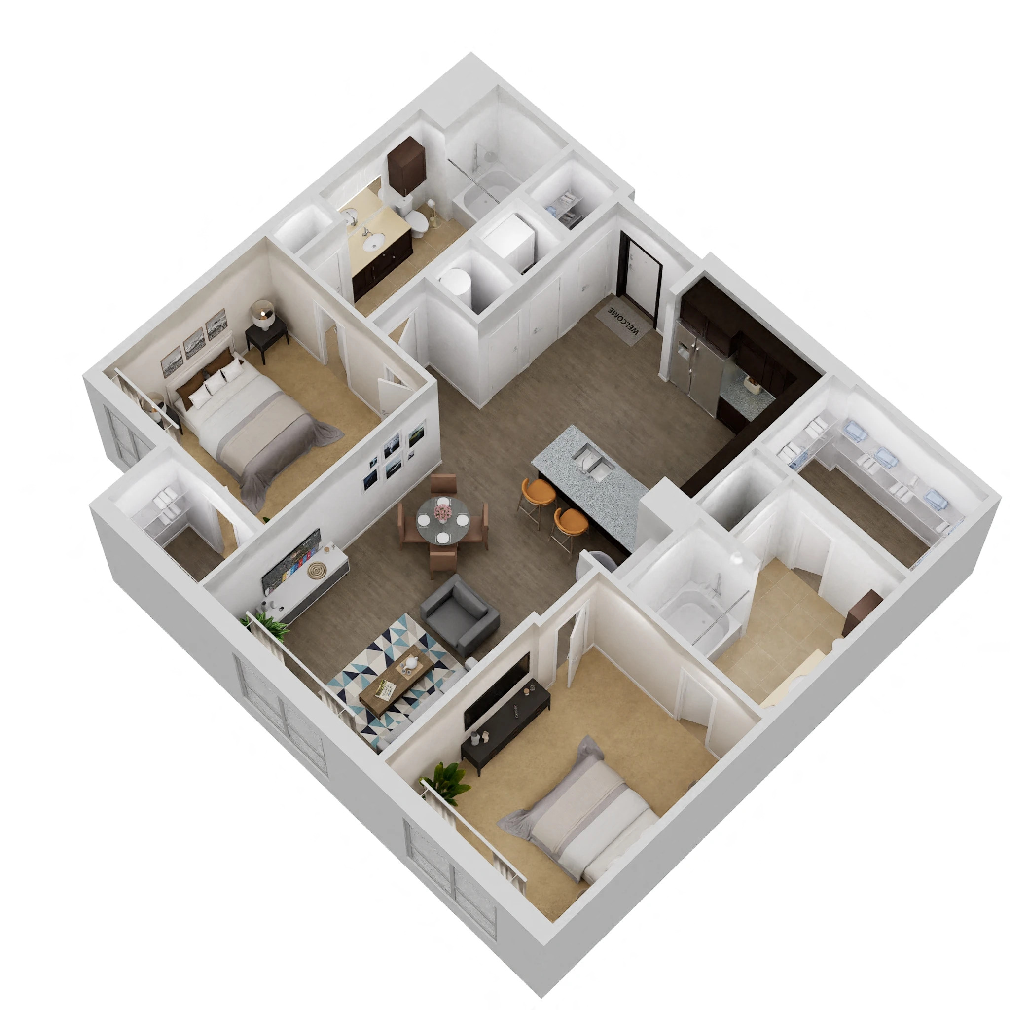 Floor plan for 2 beds, 2 baths, 1120 sqft