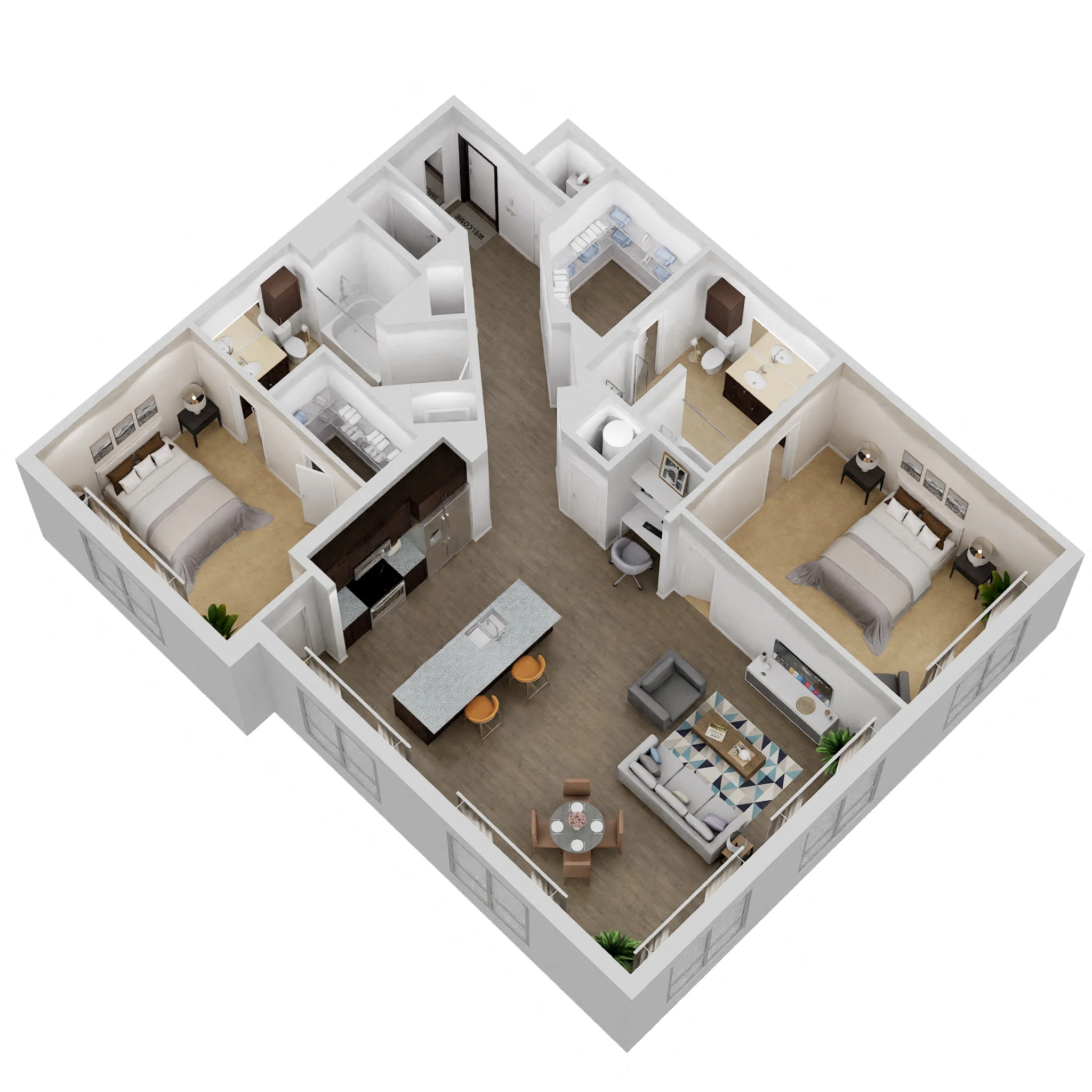 Floor plan for 2 beds, 2 baths, 1470 sqft