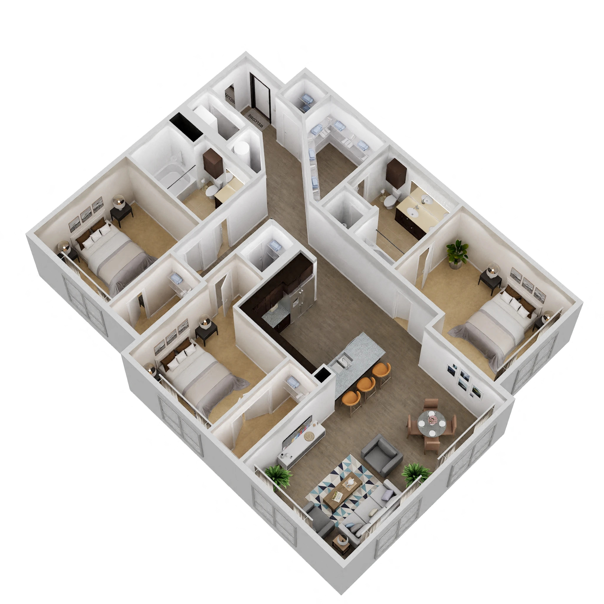 Floor plan for 3 beds, 2 baths, 1538 sqft