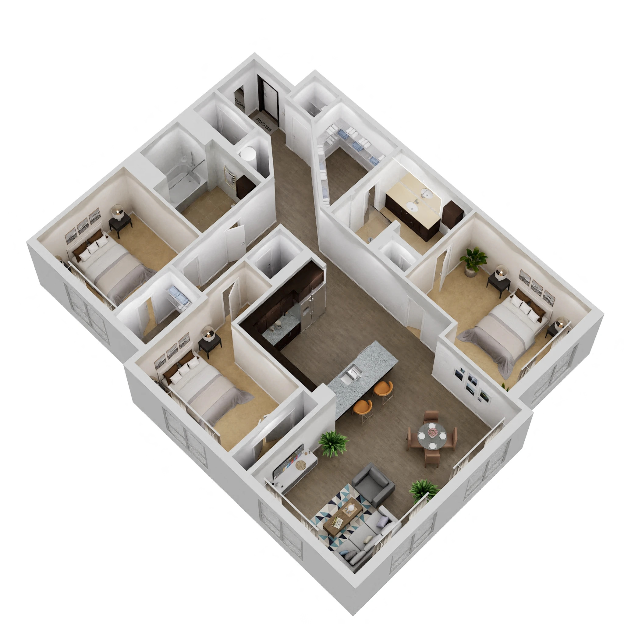 Floor plan for 3 beds, 2 baths, 1538 sqft