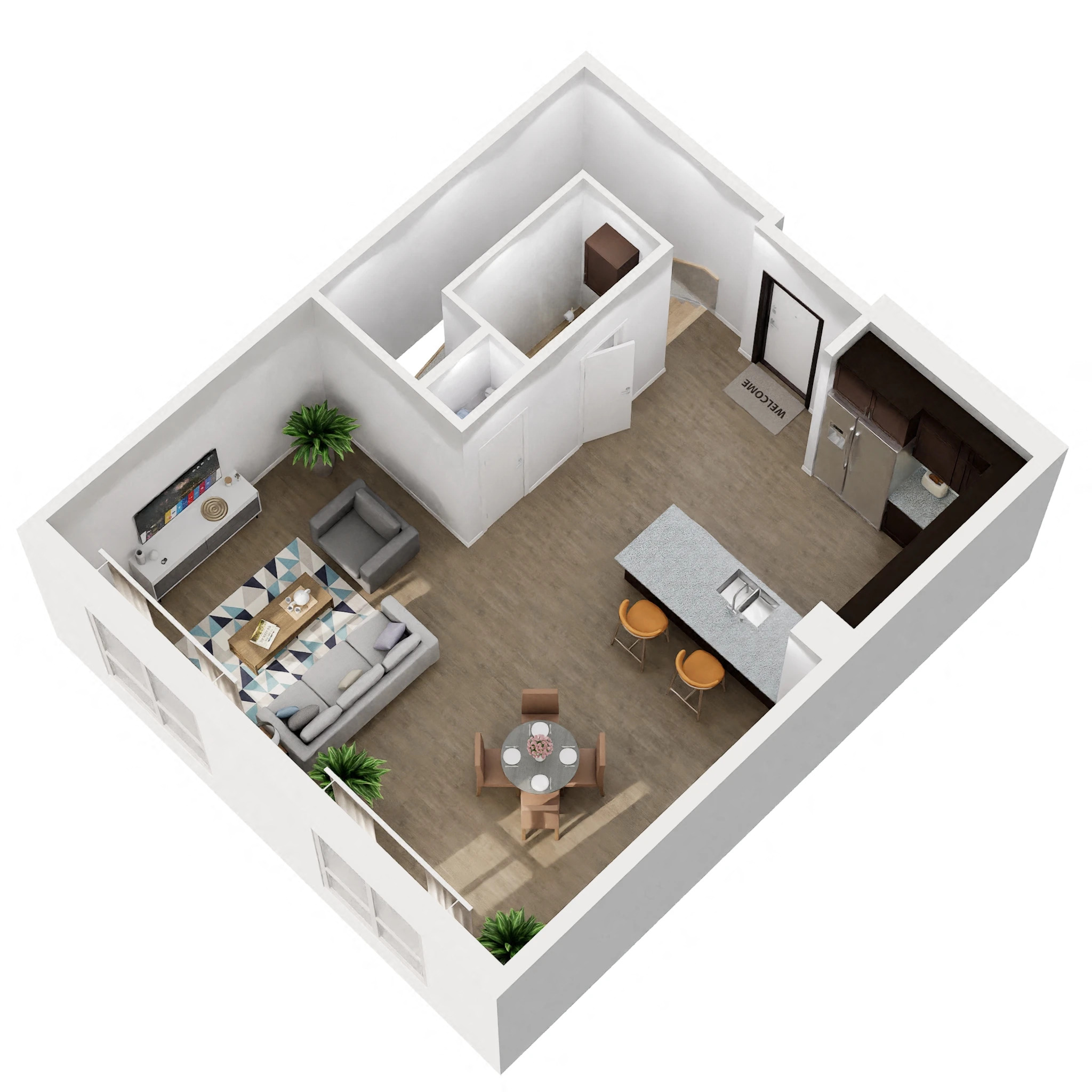 Floor plan for 2 beds, 2.5 baths, 1599 sqft
