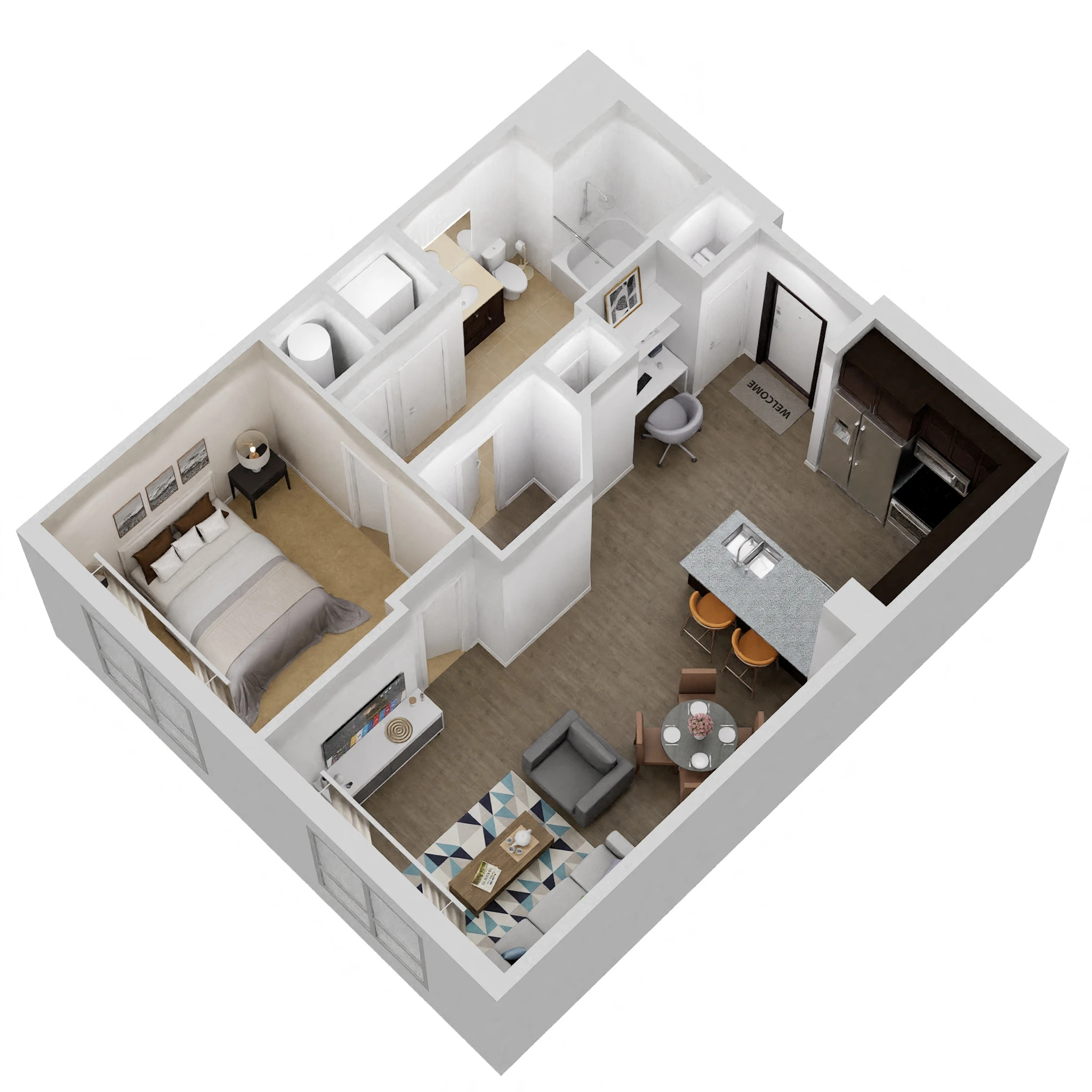 Floor plan for 1 bed, 1 bath, 829 sqft