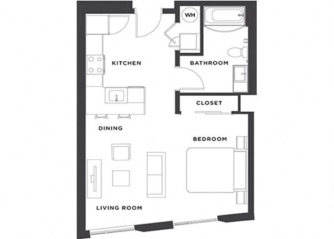 Floor plan for studio, 1 bath, 565 sqft