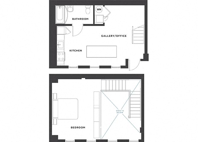 Floor plan for studio, 1 bath, 630 sqft
