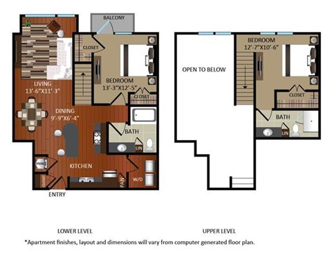 Floor plan for 2 beds, 2 baths, 1122 sqft