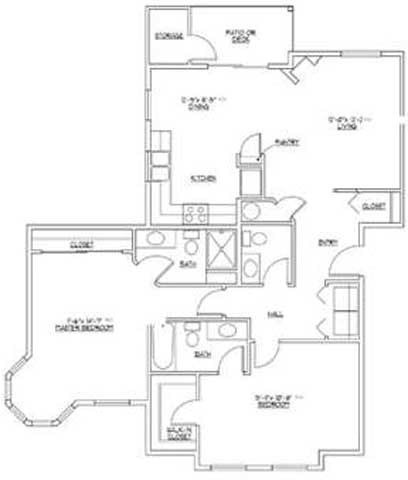Floor plan for 2 beds, 2.5 baths, 1101 sqft