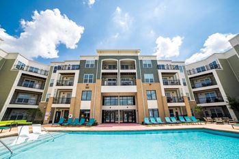 Bright blue poolside views 