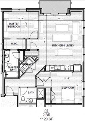 Floor plan for 2 beds, 2 baths, 1120 sqft