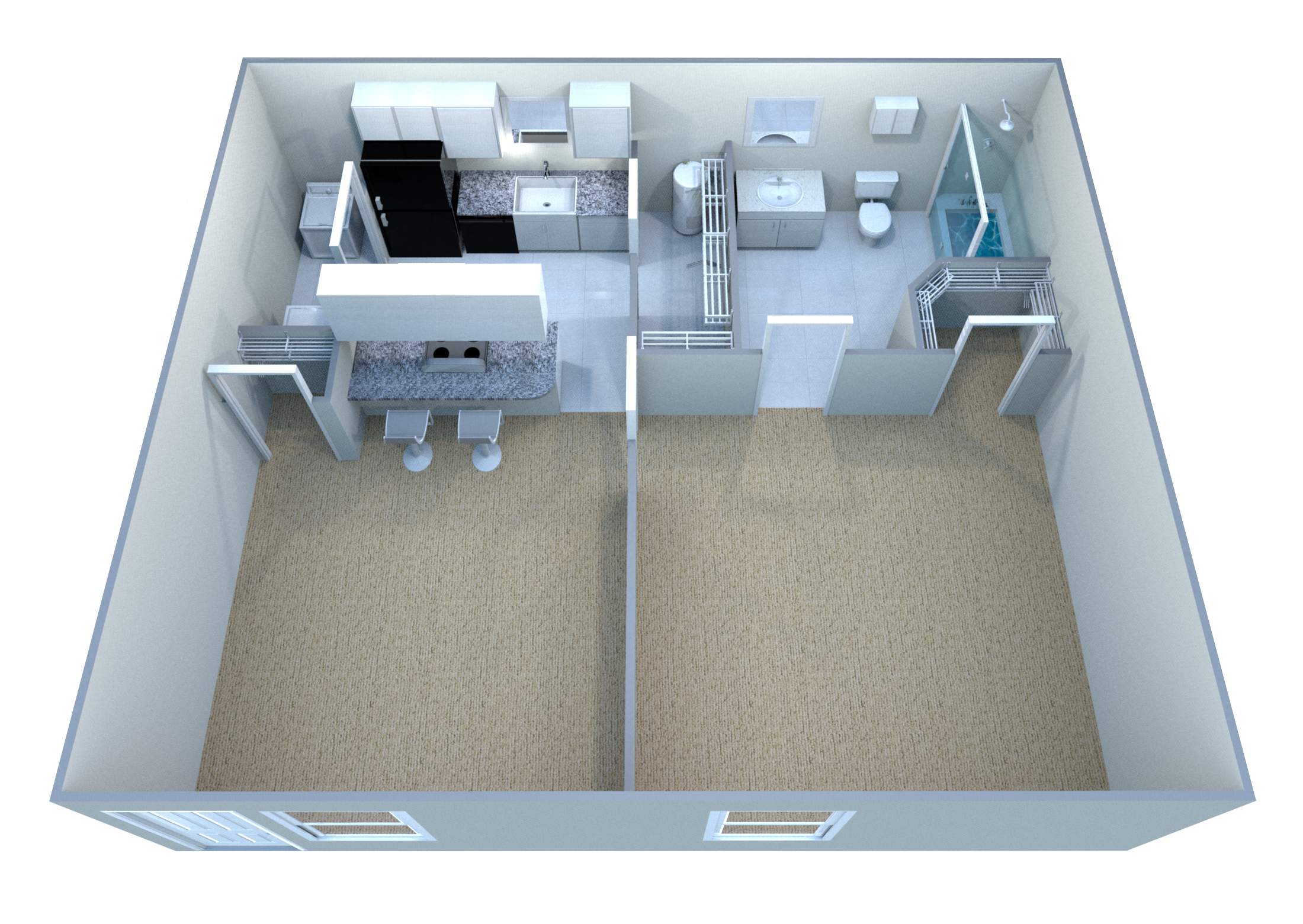 Floor plan for 1 bed, 1 bath, 538 sqft