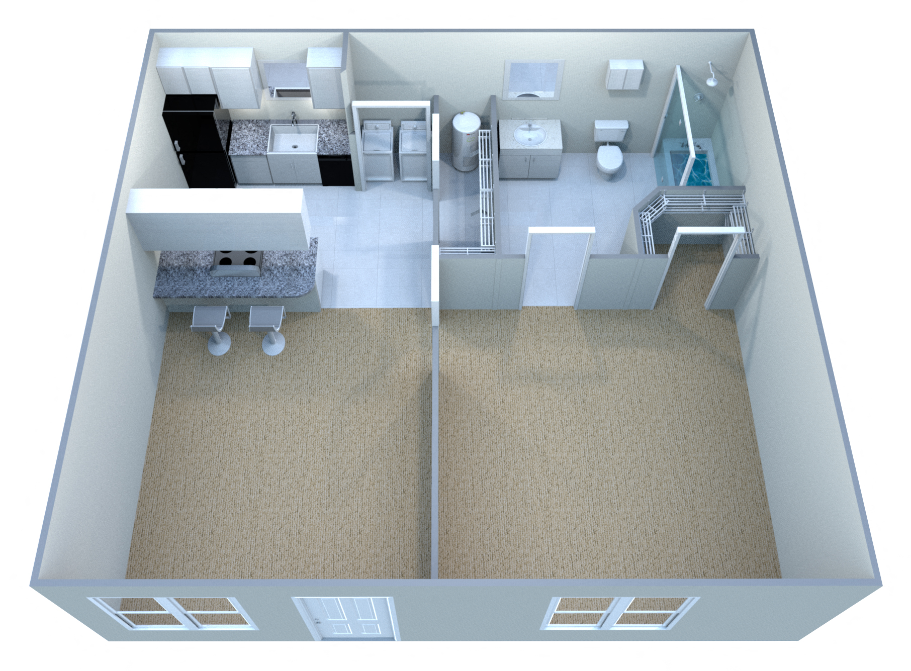Floor plan for 1 bed, 1 bath, 556 sqft