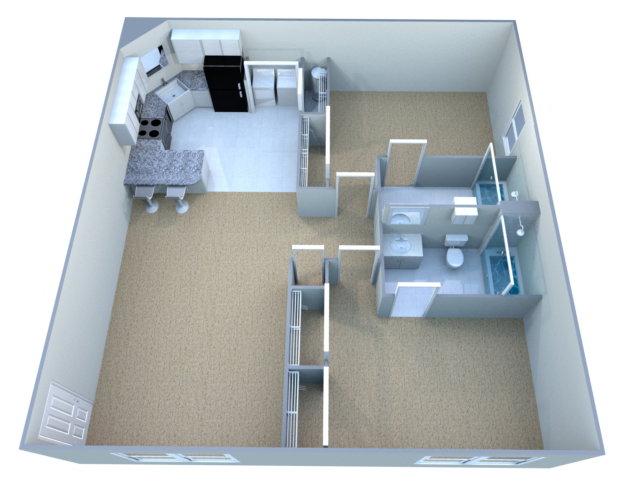 Floor plan for 2 beds, 2 baths, 987 sqft