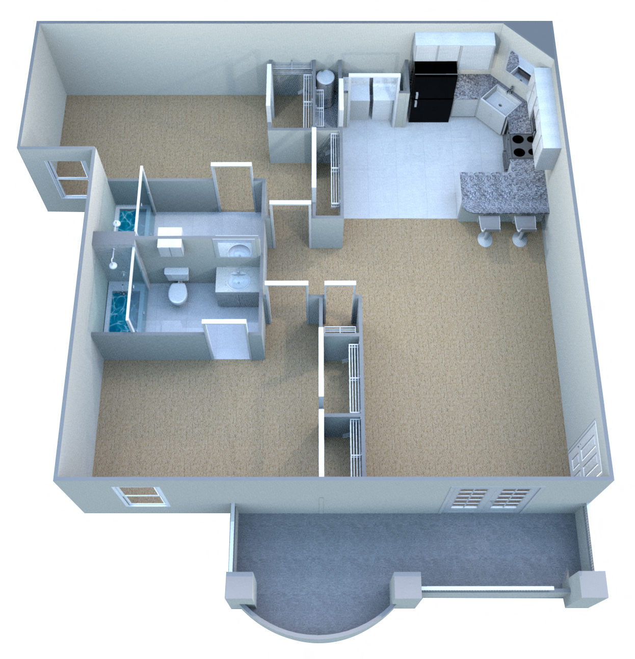 Floor plan for 2 beds, 2 baths, 1040 sqft