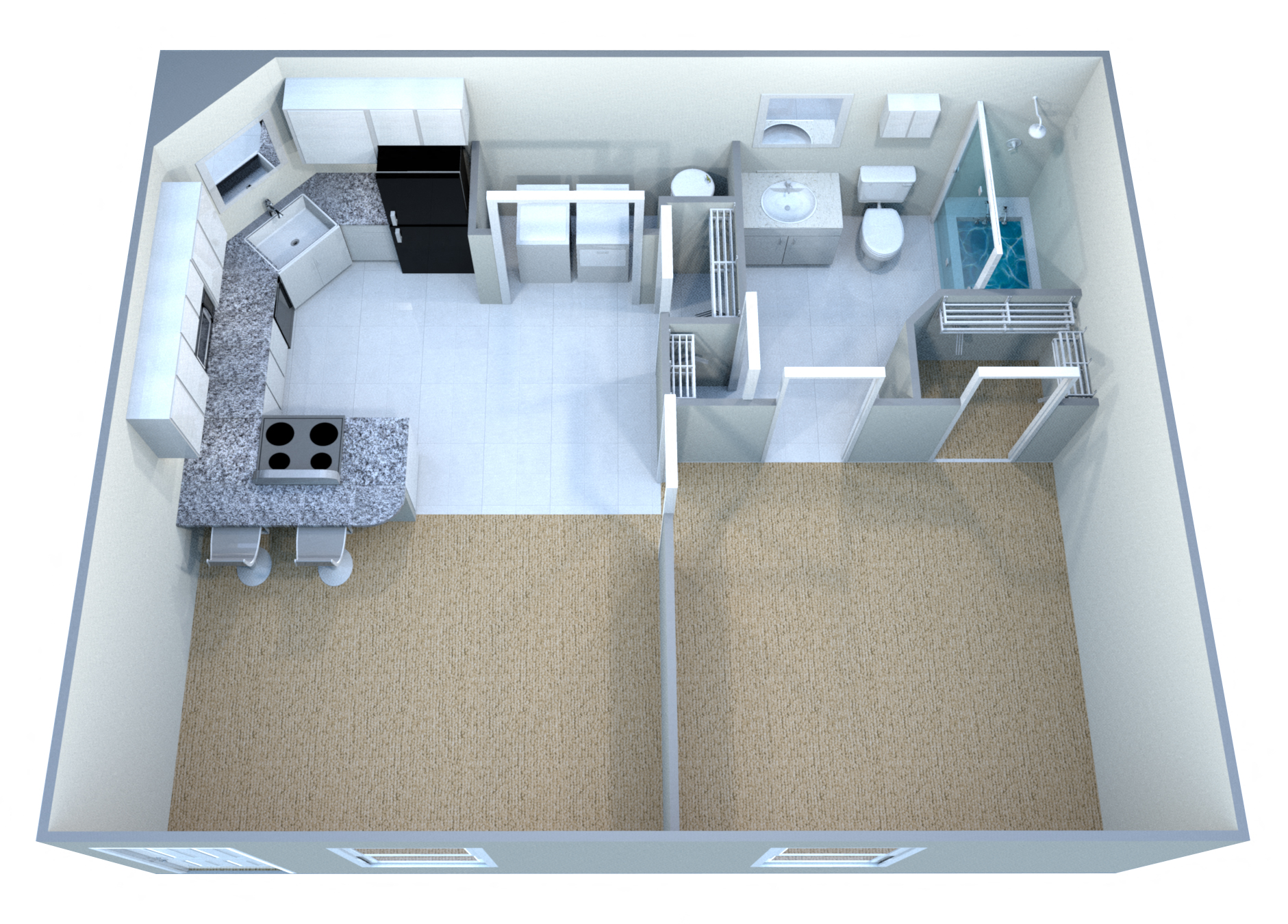 Floor plan for 1 bed, 1 bath, 540 sqft