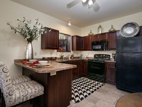 North Little Rock apartment for rent - a kitchen with a granite counter top and a black refrigerator